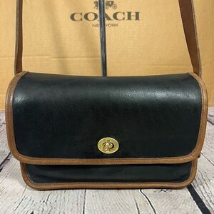 Vintage Coach 6850 9850 Spectator Compartment Bag🖤Black with Tan Trim NICE!🌈